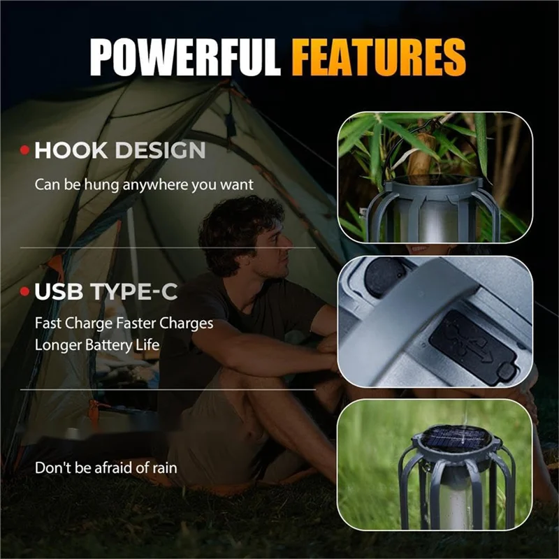 

M12K-Flameless Solar Lantern Light 2PCS With Base- 4 Adjustable Modes, Flickering, Auto On/Off, USB-C Solar Charging