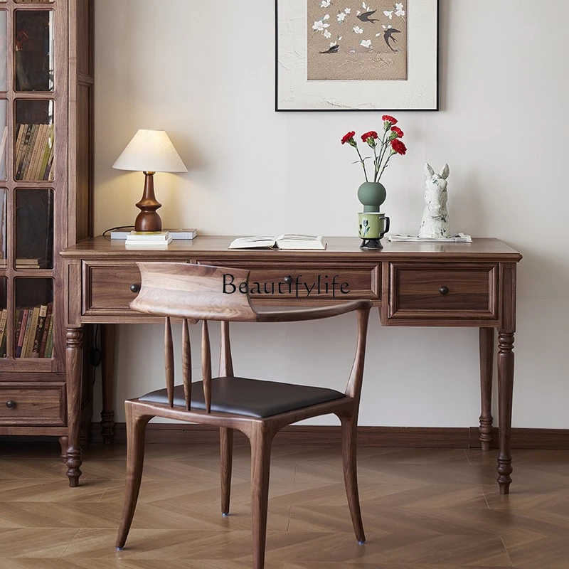 

North American black walnut all solid wood desk American retro bedroom writing table