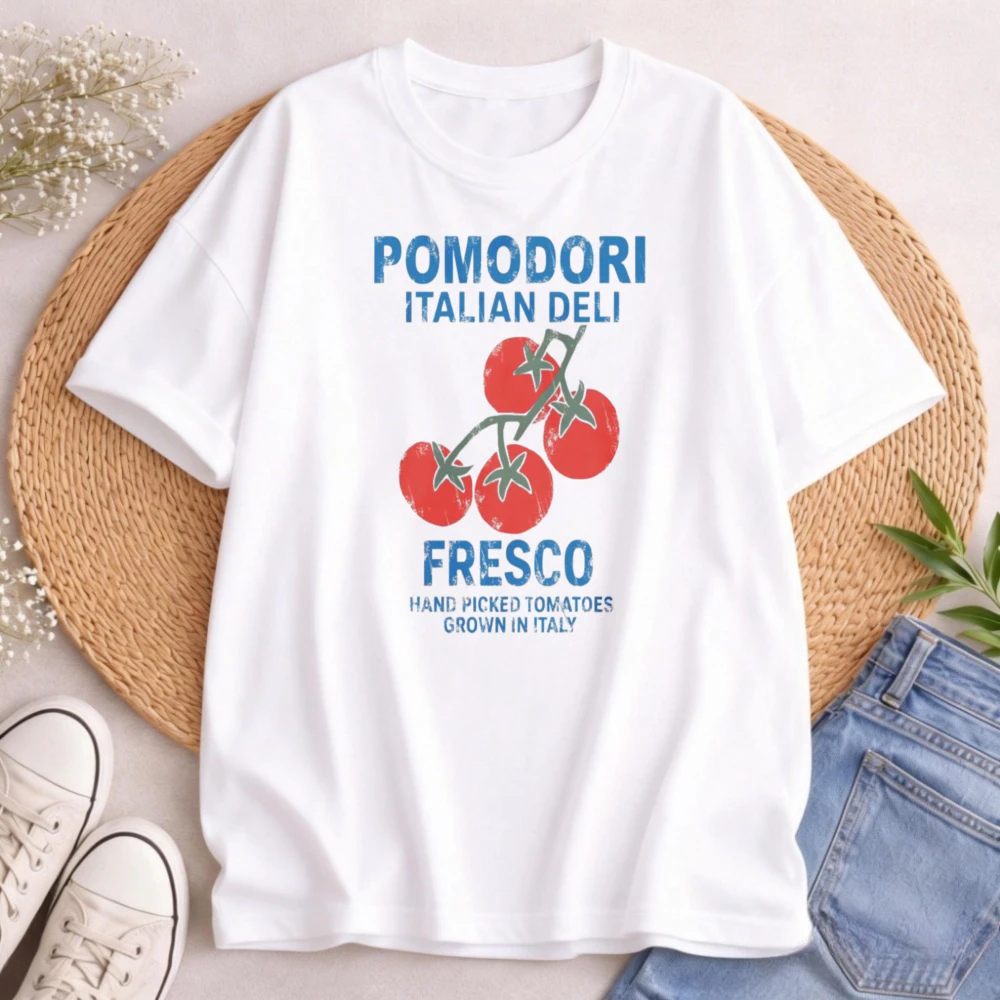 Vintage Italian Deli Tomato T-Shirt Pomodori Fresco Retro Food Graphic Tees Cotton Oversized T-shirt Summer Short Sleeve
