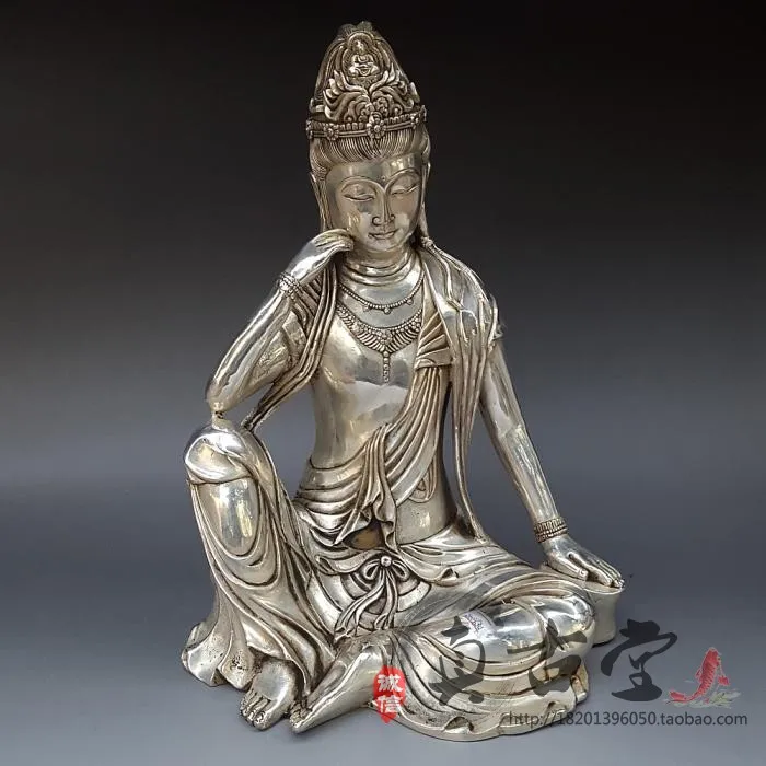 Large Antique Copper Brass Silver-plated Pure Copper Guanyin Ornaments Free Guanyin Feng Shui Decorative Gifts Antique Bronzes.