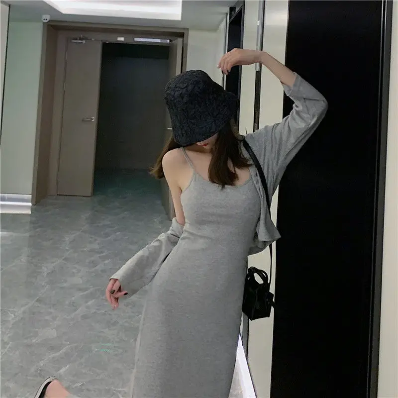 Dress Sets Women Office Lady Solid Simple Korean Style Casual Ankle-length Fashion Elegant Comfortable Square Collar Popular