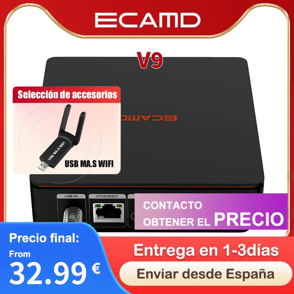 ECAMD V9 Decodificador satélitare DVB-S2X sintonizador TV digital, Biss Auto Roll/AVS + VC /ACM receptor satélitar compatible con Mars