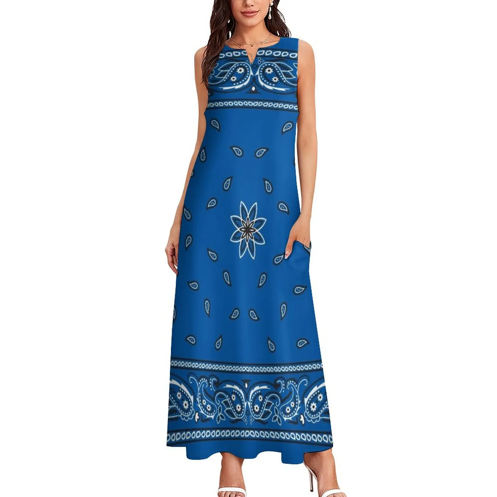 Blue Bandana Long Dress women's summer clothing 2025 Elegant gowns Female dress summer outfits for women 2025