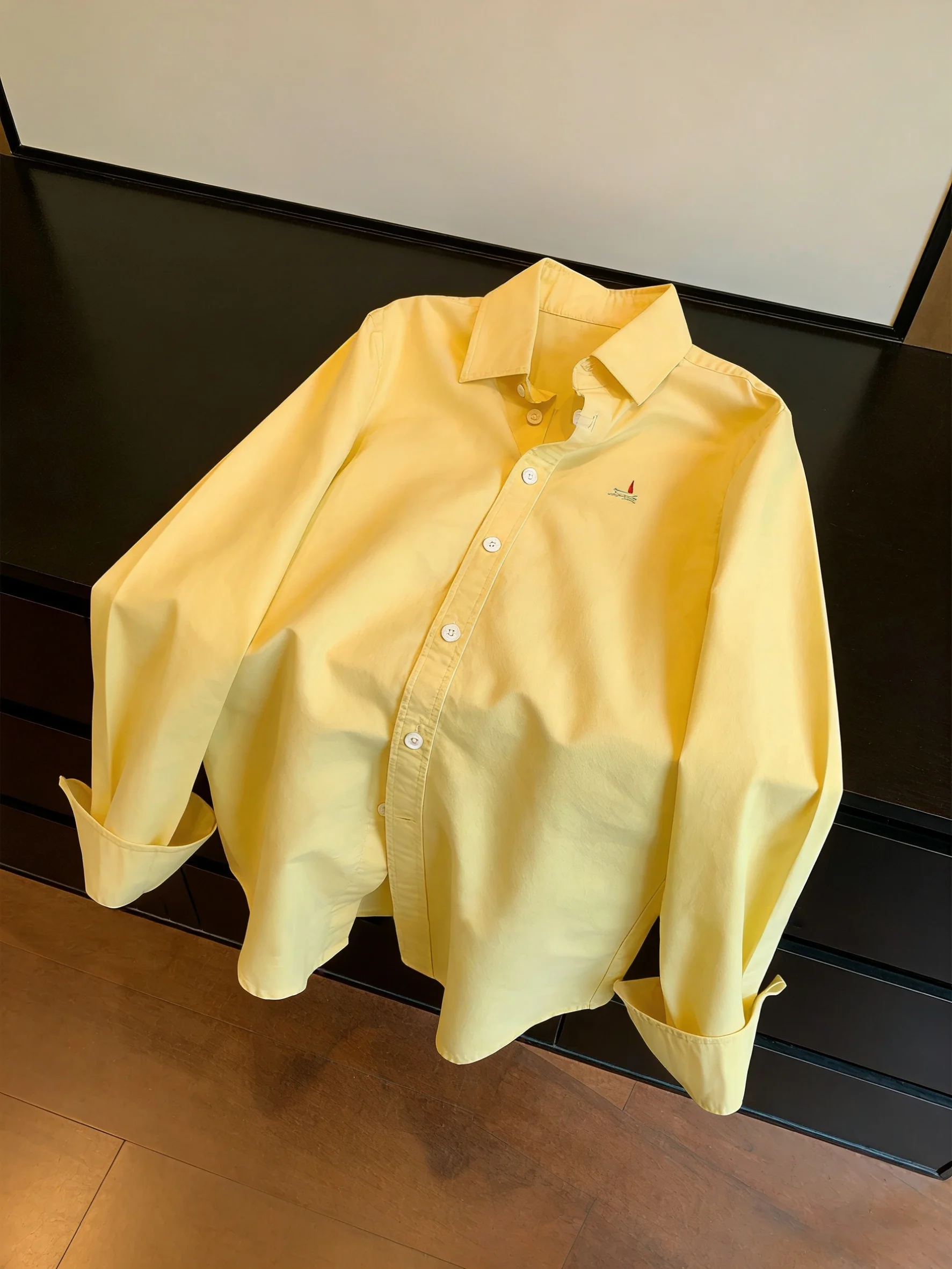 

Lemon Yellow Collar Long Sve Casual irt Women's Spring Autumn Korean Sle Layered Wear Leisure irt Coat