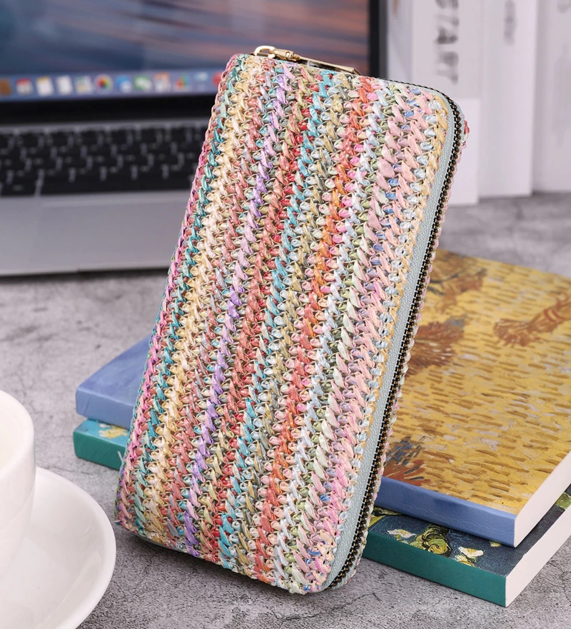 

Wallets Women Retro Weave Striped Multifunctional Phone Long Credit Card Holder