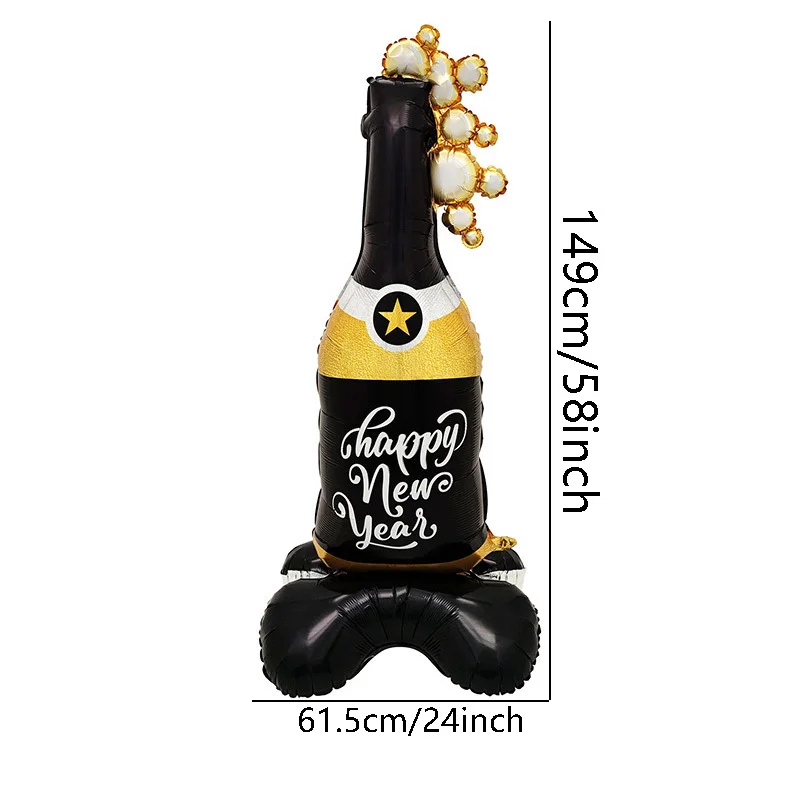 1 قطعة قاعدة حامل سنة جديدة سعيدة موضوع هدية صندوق زجاجة شمبانيا شكل احباط بالونات 2026 زينة السنة الجديدة نافيداد ديكور