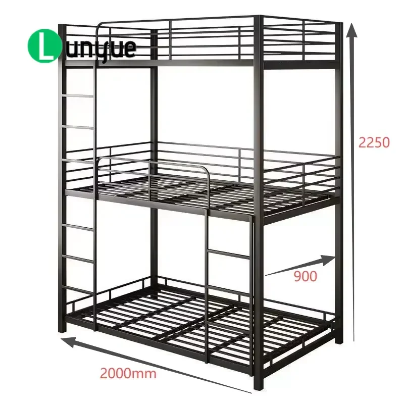Iron Triple Bunk Bed with Adjustable Safety Fence Leather Finish Space Saving Sturdy Frame