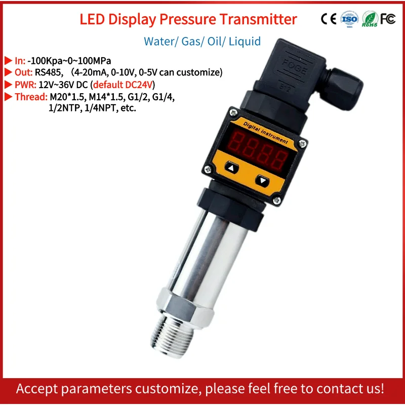 

RS485 Pressure Transducer Absolute Pressure Transmitter with LED Digital Display Press Control DC24V Pressure Sensor