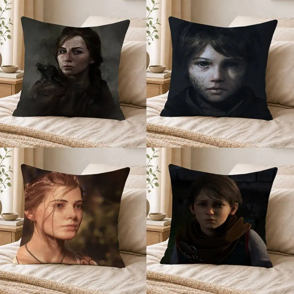 A-A P-Plague Tale R-Resonance Double-sided Printed Square Decorative Cushion Cover for Sofa Living Room Home Decor