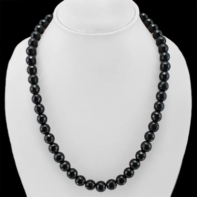 MOST FINEST QUALITY 338.00 CTS NATURAL BLACK SPINEL ROUND CUT BEADS NECKLACE(DG)