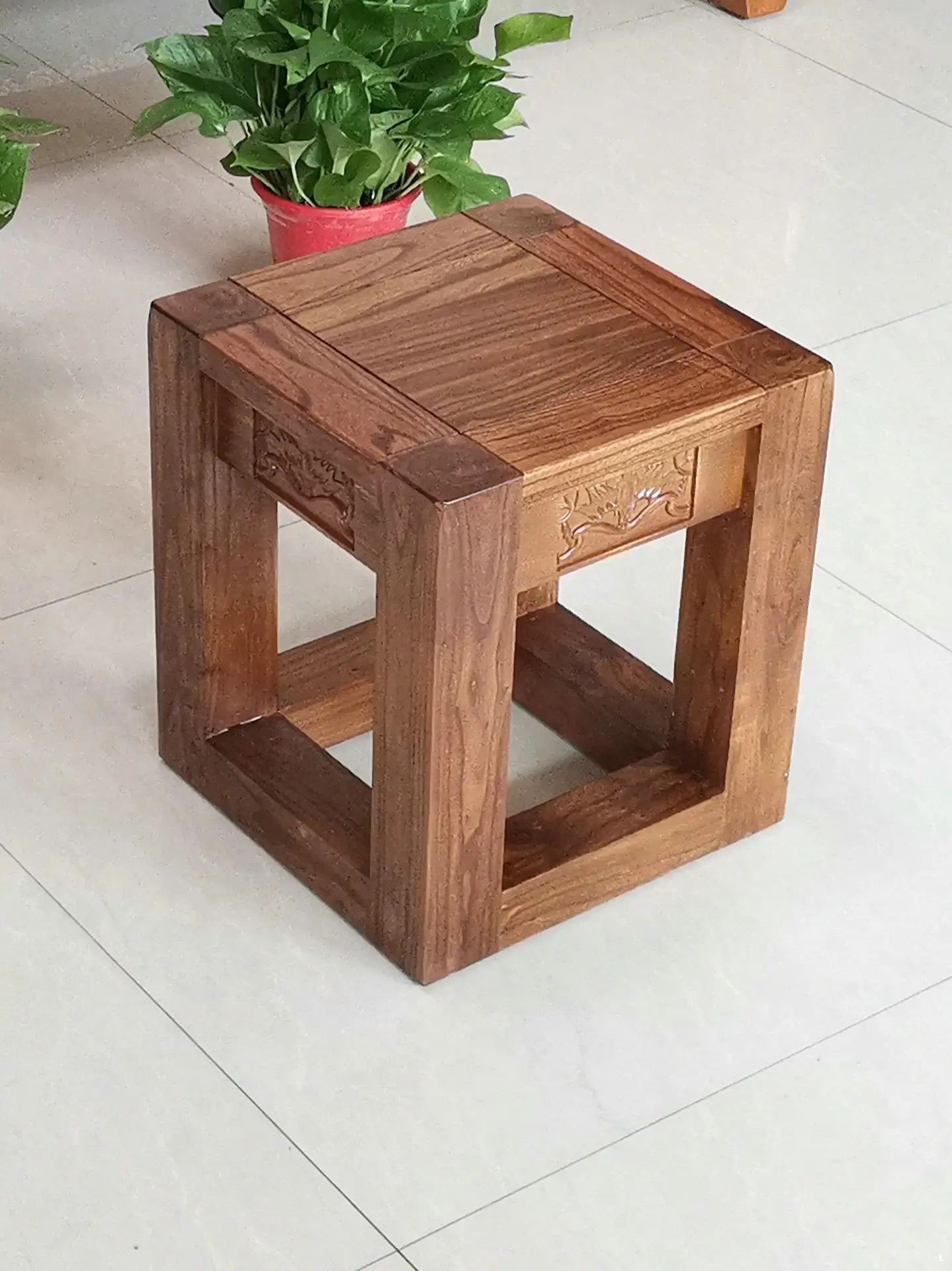 Old elm shoe changing stool square stool solid wood low living room tea sofa  flower stand base household tea