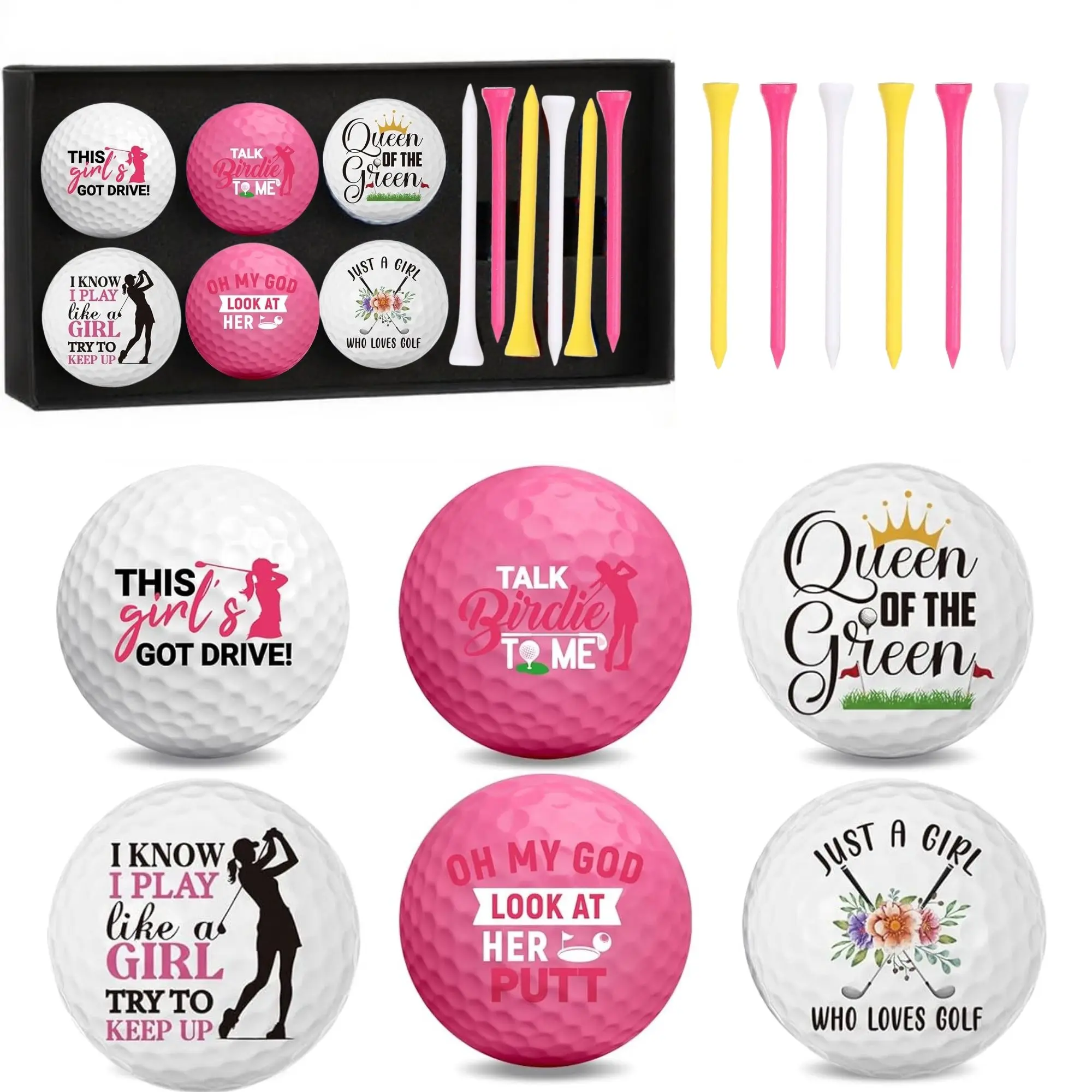 13 Stück rosa lustige Golfbälle für Frauen, Golfgeschenke für Frauen, lustige Golfbälle mit Tees und Geschenkbox