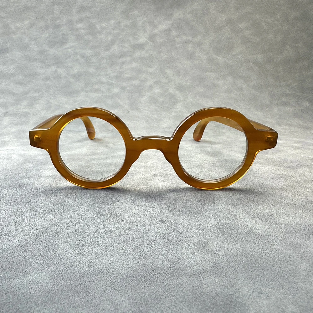 Man Women's Glasses Frames Retro Unique Round Vintage Optical Eyeglasses Handmade Light Coffee Horn Prescription Eyeglass Frames