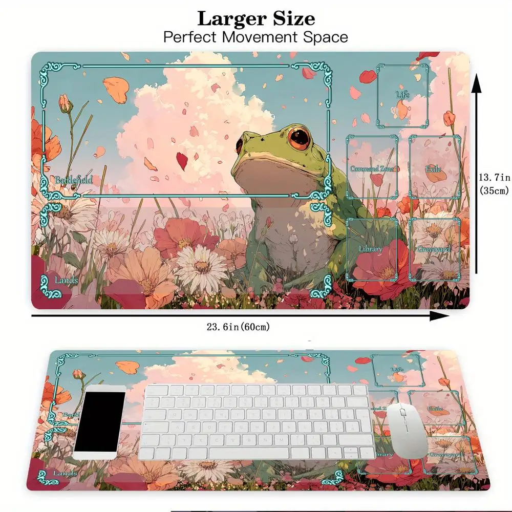 رسم توضيحي على شكل ضفدع رومانسي، بساط لعب سحري، سجادة ألعاب المعركة مع منطقة MTG، سجادة مكتبية مناسبة لجمع الألعاب