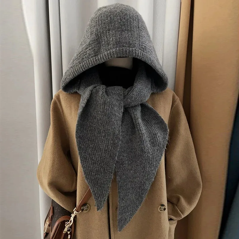 

Winter Y2K Knitted Balaclava Hat Fashion Fake Collar Shawl Hooded Hat Outdoor Pullover One-Piece Neck Collar Warm Beanies