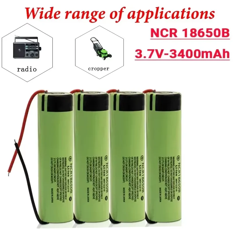 New 18650 3.7V NCR18650B 3400mAH Battery Original Lithium Rechargeable Batteries  with Cable for Flashlight Electric Toys LED