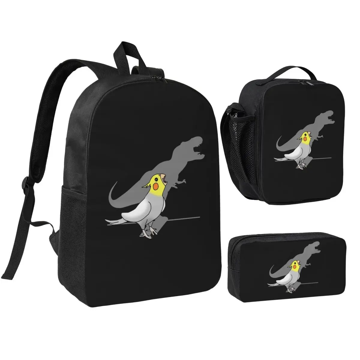 Dinosaur Shadow Cockatoo Cockatiel Backpack Boys Girls BookBag School Bag Shoulder Bags 3ps Insulated Lunch Bag Pencil Case