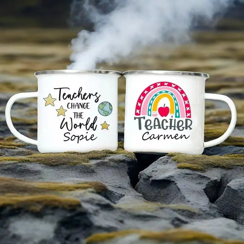 

Personalized Custom Name Enamel Mug Creative Retro Coffee Water Cups Drink Dessert Milk Cup Mugs Handle Drinkware Teacher Gifts