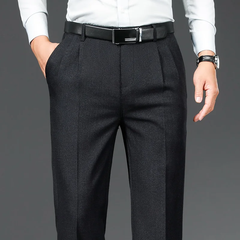 Autumn and winter brand high waist straight loose men\'s business gentleman pure pants simple office father\'s elegant trousers