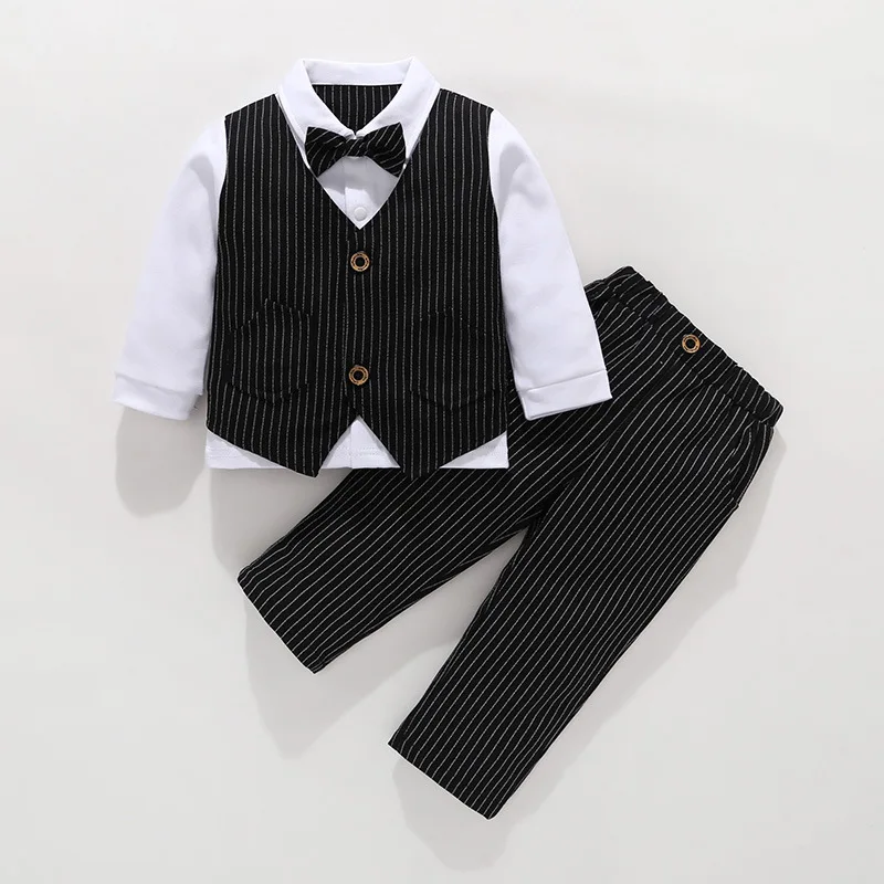 

spring and autumn Top Quality Cotton Newborn clothes Baby Boys Suit Two-piece Gentleman Baby Birthday Clothes Gifts