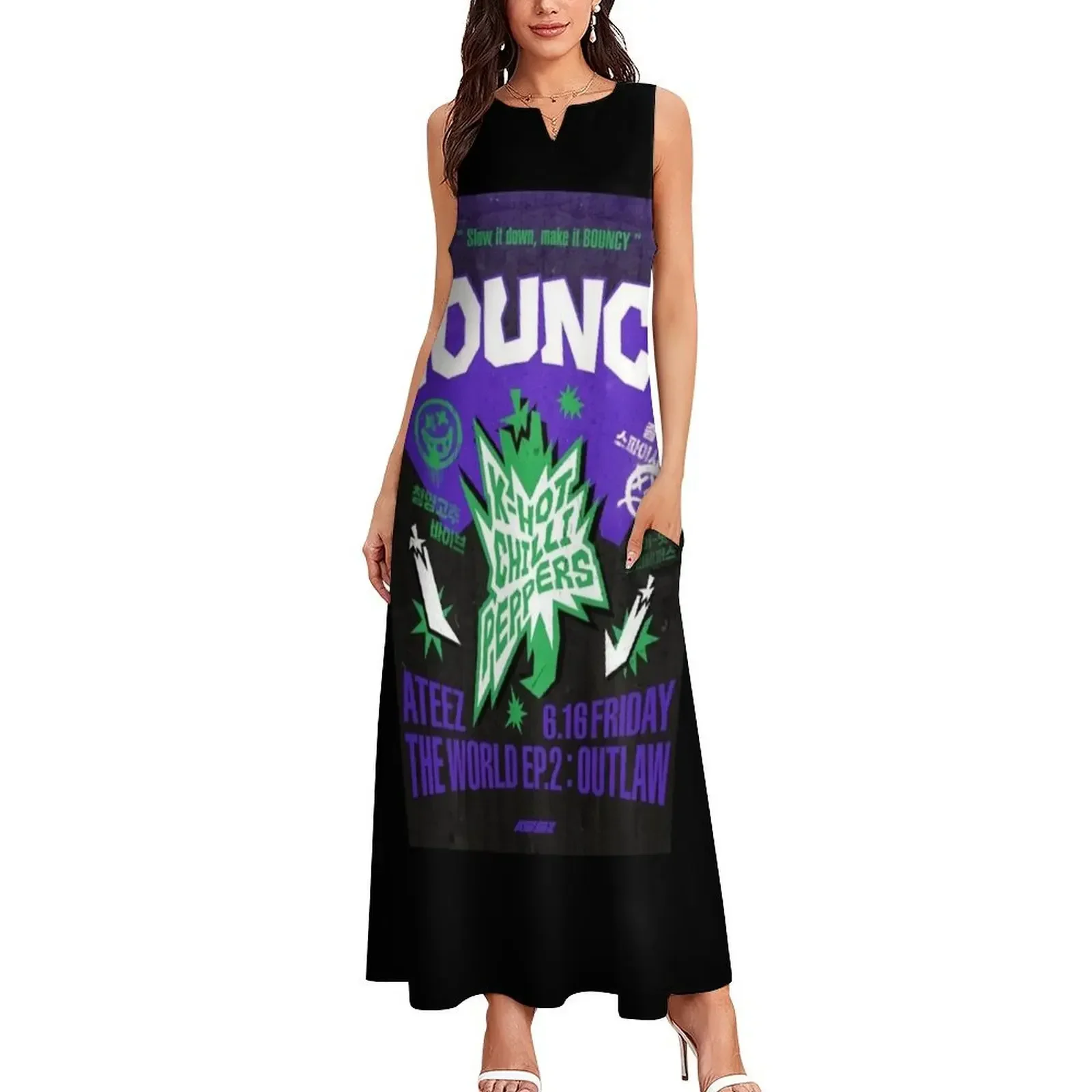 Sukienki ATEEZ Bouncy K-Hot Chilly Peppers Poster Outlaw Long Dress dla kobiet, sukienki na studniówkę, sukienki wieczorowe damskie, sukienka