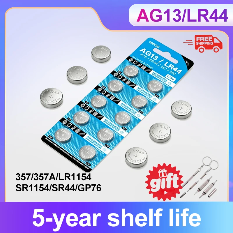 AG13 LR44 L1154 SR44 RW82 Alkaline Button Battery 165mAh Coin Cell For Watch Fast Delivery Digital Alarm Clock Glowing Toy