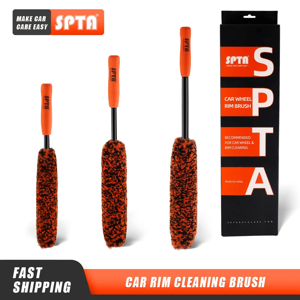 (Single Sale) SPTA Auto Car Wheel Hub Cleaning Brush Flexible Long Handle Premium Wool Rim Tire Wash Tool