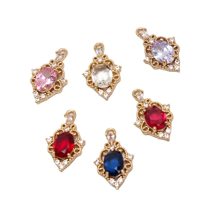 6pcs Copper Inlaid Zircon Colored Crystal Earrings Pendant Diy Jewelry Bracelet Necklace Accessories Production Materials Charms