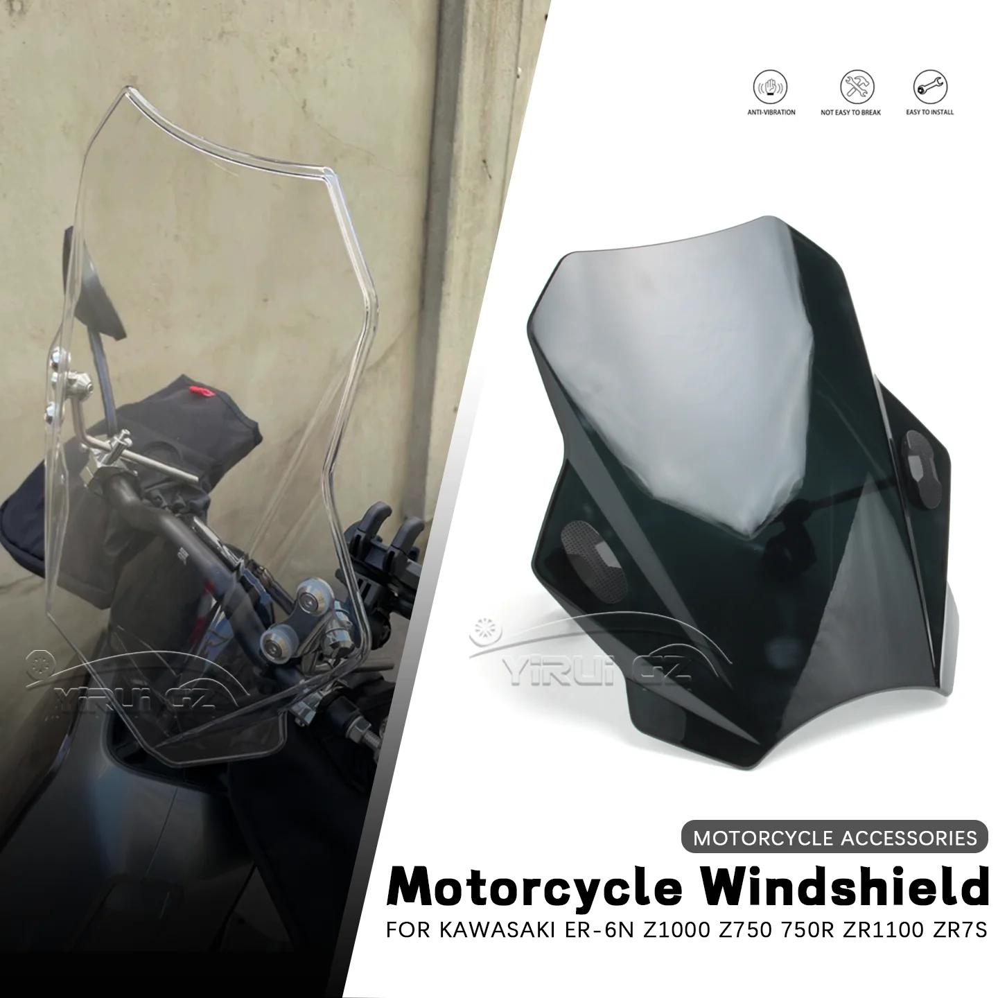 

Ветровое стекло (экран) для мотоциклов Kawasaki ER-6N, Z1000, Z750, Z750 R, ZR 1100, ZR7 S – защитный дефлектор