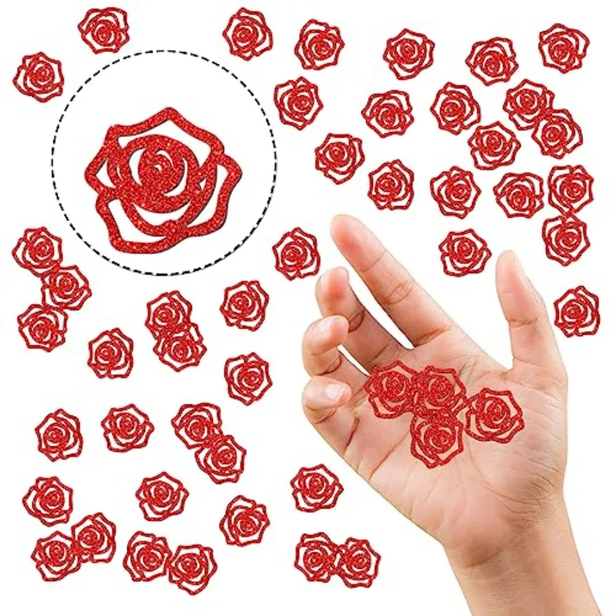 Coriandoli con fiori di rosa Glitter rossi Donne Mamma Compleanno Tavolo Coriandoli Matrimonio Anniversario Carta Scatter Fidanzamento Spettacolo Amore Festa T