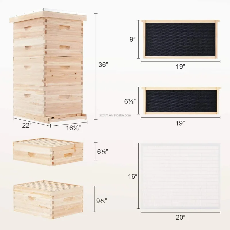4-Layer Langstroth Beehive Starter Kit Bees House Box Bee Keeping Home Farm Retail New Condition Frame Included Fir/Pine Wood 2