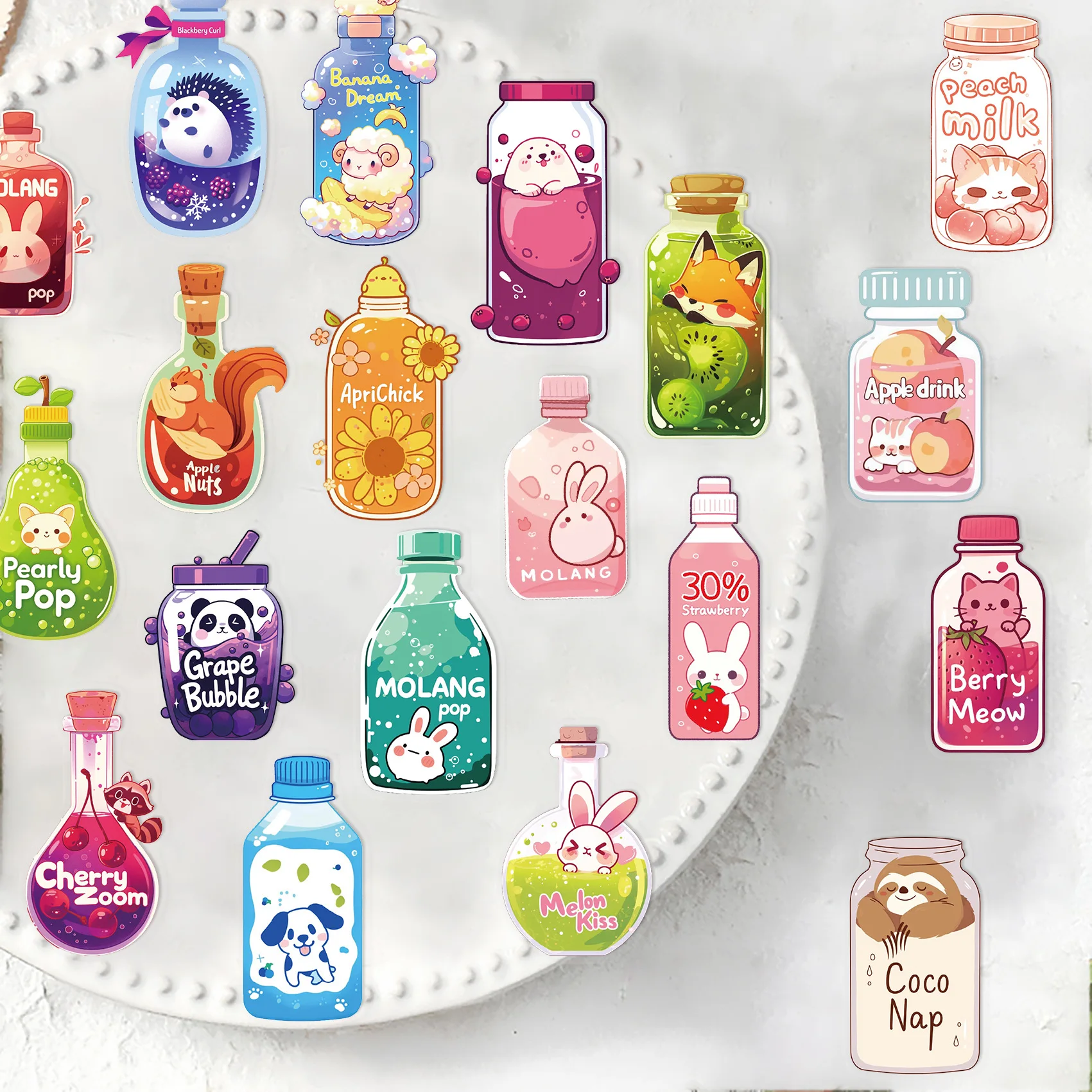 50/100PCS Transparent Color Bottle Sticker Pack Waterproof Transparent PET Hand Account Decorative Guitar Notebook
