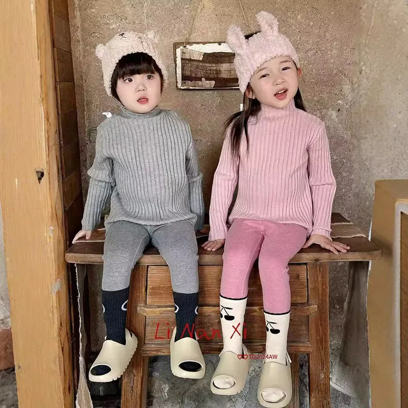 子供用ニットセーターベース,タートルネック,ハイストレッチ,無地,新しい秋の服,2022