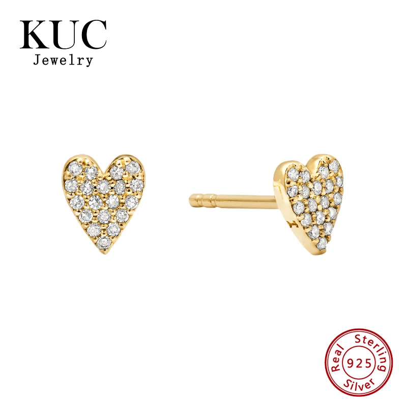 Korean High Quality 925 Sterling Silver Earrings for Girls Fine Jewelry Minimalist Mini Pave Zircon Heart Shape Stud Earring