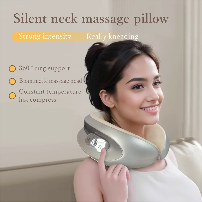 U-Shaped Electric Massage Pillow With Voice Command - Silent Hot Compress Deep Grasping Kneading Neck Massager