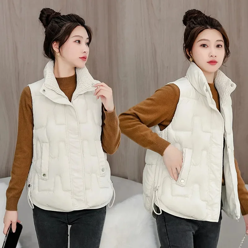 

2024 New Fall Winter Warm Cropped Vest Jackets for Women Fashion Sleeveless Stand Collar Zip Up Puffer Waistcoat Street Style Ou