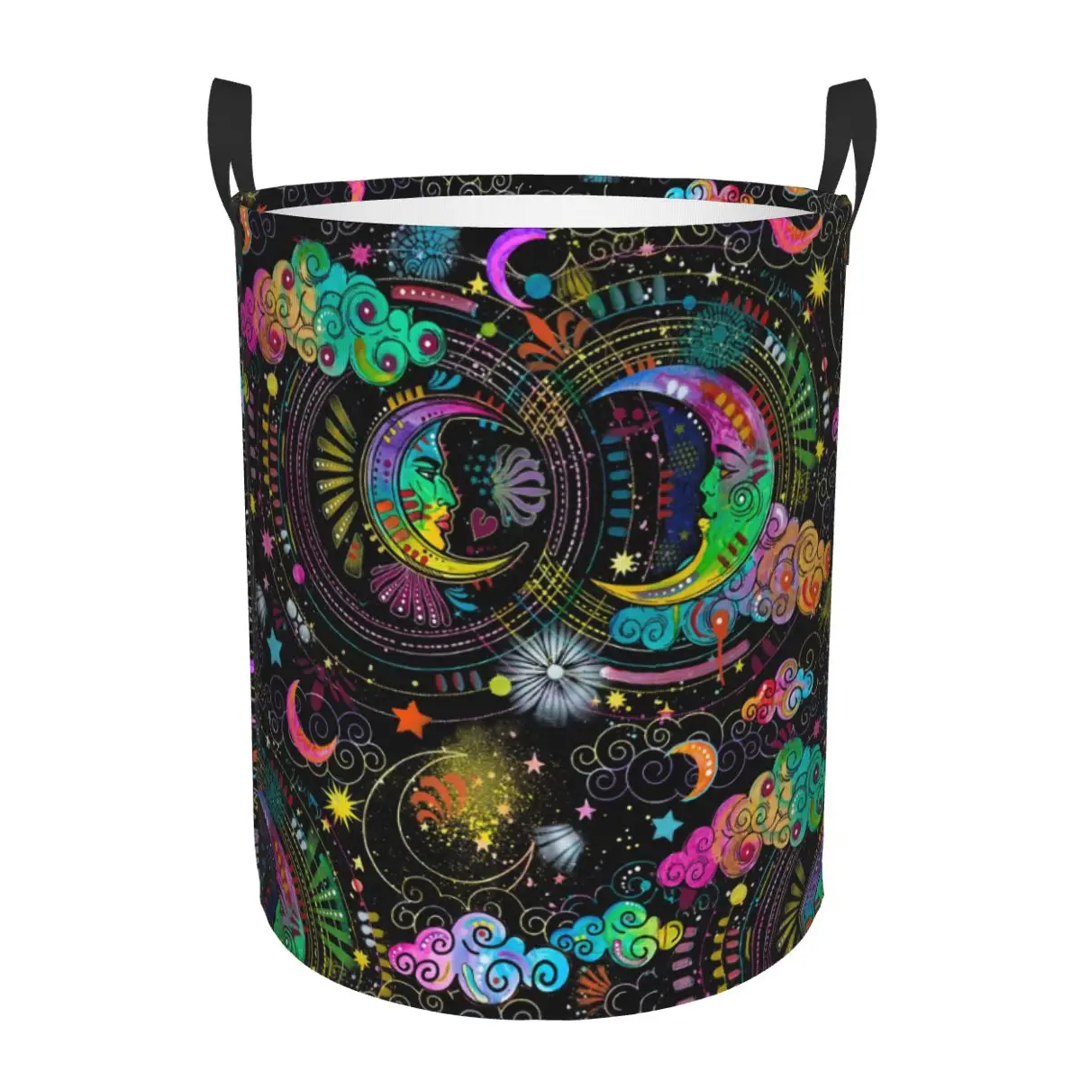 

Изготовленная на заказ корзина для белья с черными психоделическими лунами, большая корзина для хранения одежды, органайзер для игрушек для детей