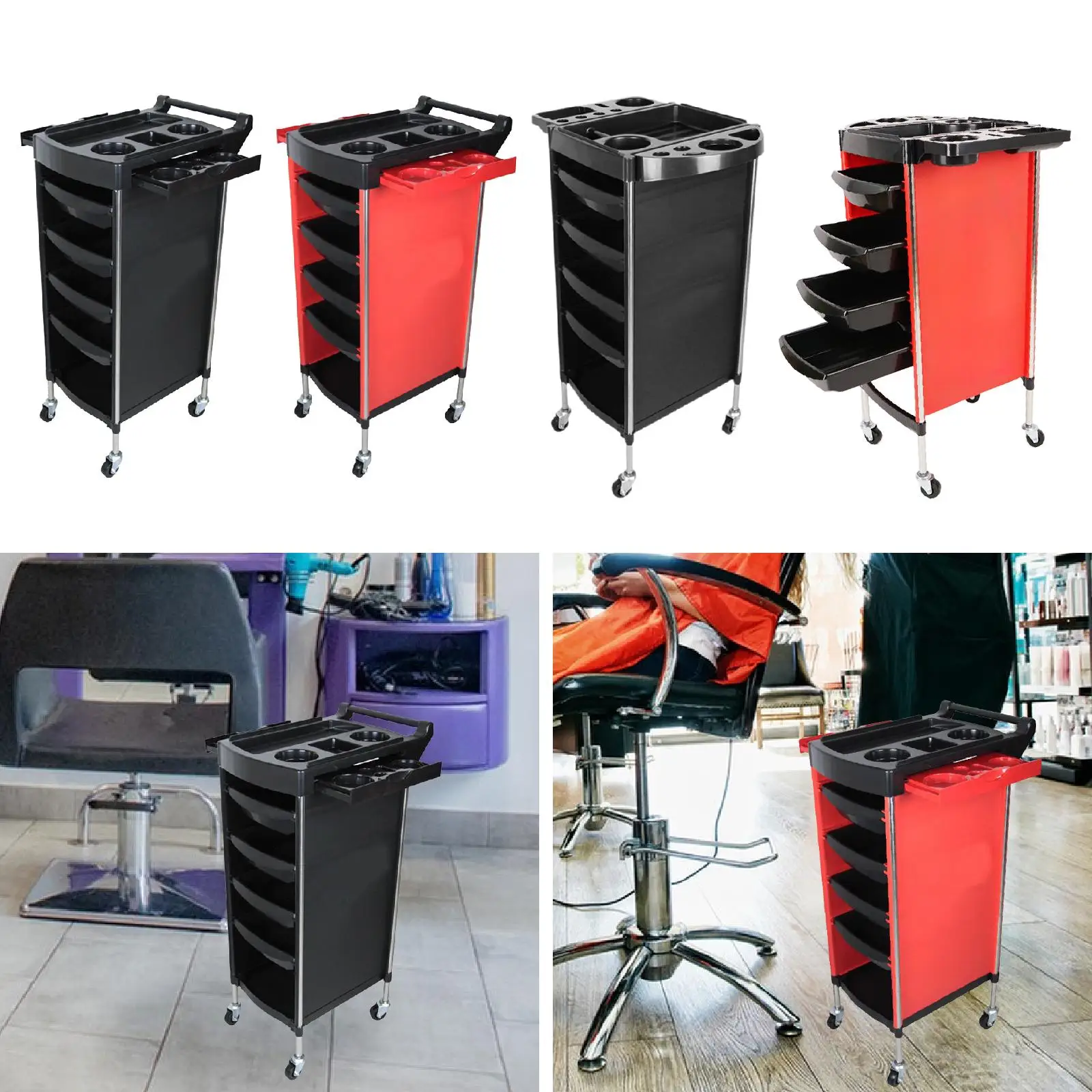 รถเข็นอุปกรณ์เสริมสวยเคลื่อนที่ รถเข็นถาดเสริมสวยแบบมีล้อ สำหรับร้านเสริมสวยและสปา