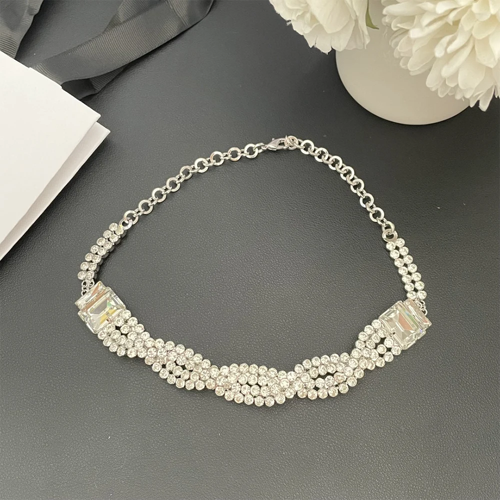 To Reines 2024 New Europe Famous Designer Brand Twisted Silver Crystal Necklace Choker Chain Women Hight Quality Jewelry