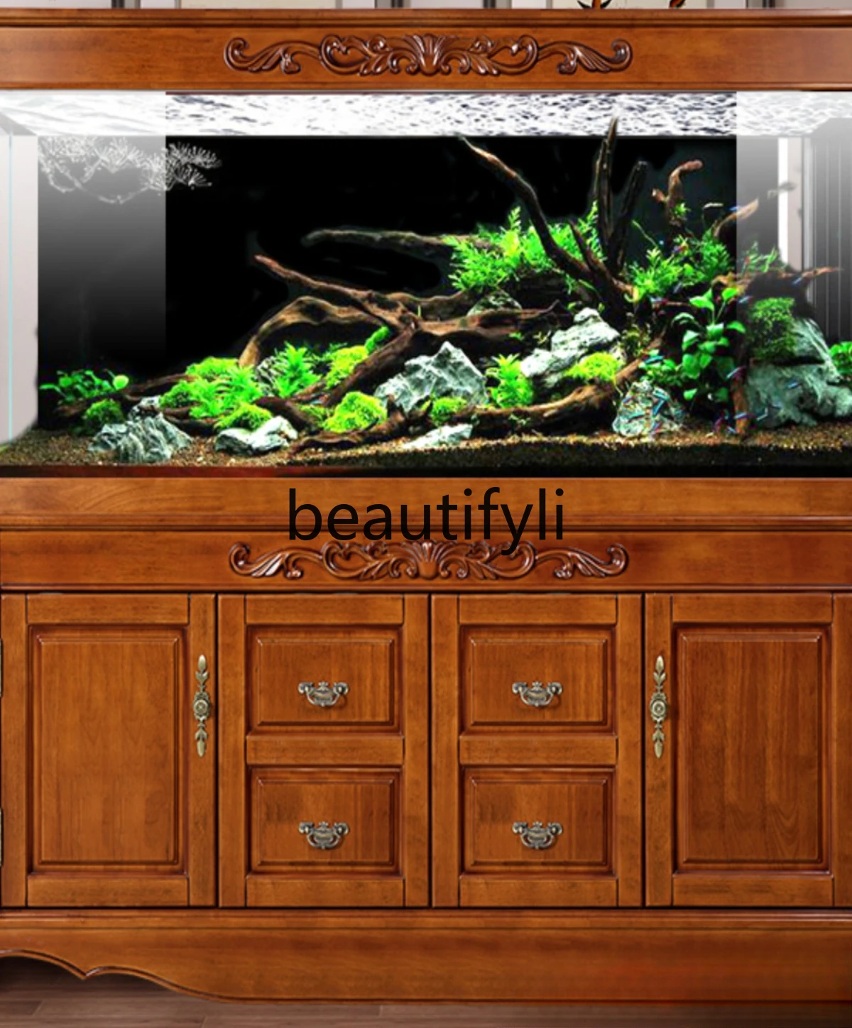 Living room large screen bottom filter solid wood home office ecological ultra-white glass arowana tank