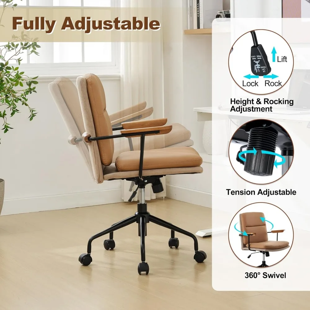 كرسي مكتب منزلي مخطط مخملي، كرسي دوار منجد بارتفاع حديث قابل للتعديل مع عجلات، كرسي مهمة مريح #4