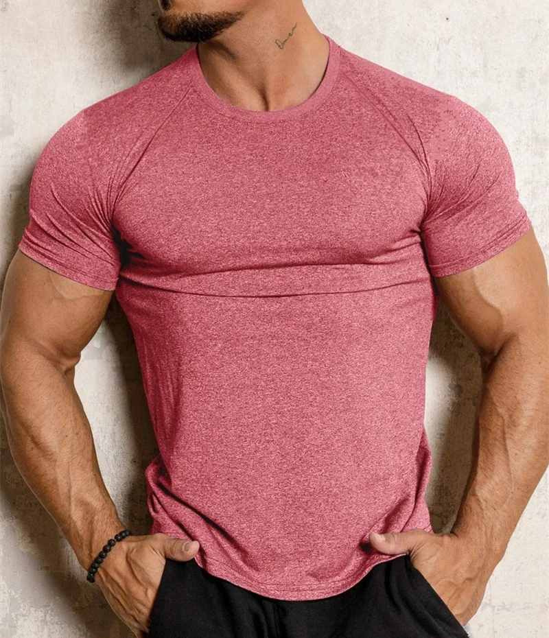 Nova camiseta esportiva apertada de secagem rápida fitness esportiva manga curta topos correndo camisa de treinamento verão compressão camisetas masculinas