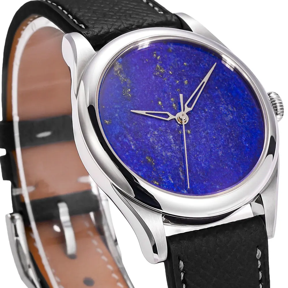 HUASUO Retro 38mm Gemstone Dial Men Watch Natural Lapis Lazuli Swiss SW200 Automatic Mechanical Movement Watches Waterproof 50m