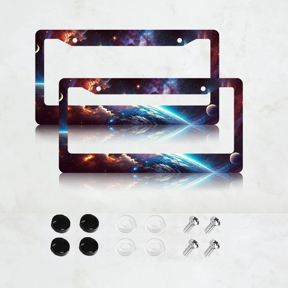

2 шт. синих декоративных алюминиевых рамок для номерных знаков в стиле Галактики - стандартный размер США, декоративный кронштейн для автомобильного номерного знака