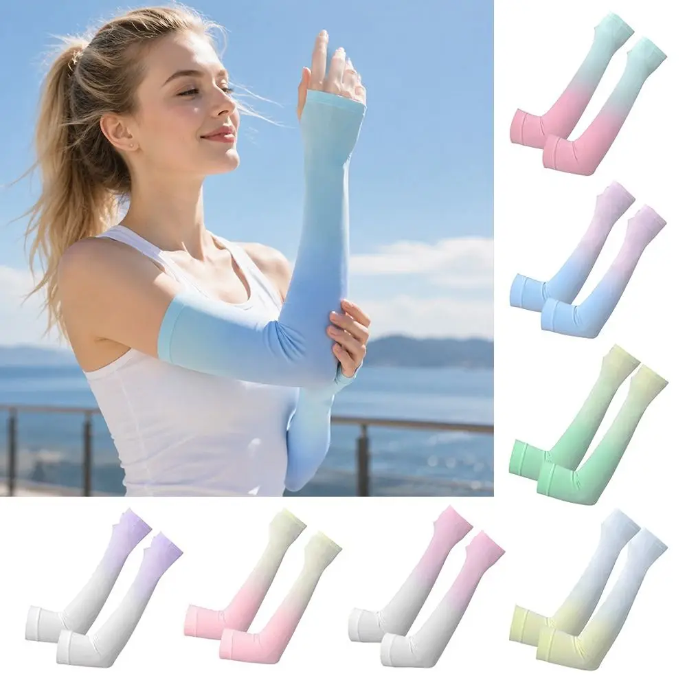 1pair Portable UPF 50+ Arm Covers Breathable Elastic Compression Sleeve UV Protection Cooling Arm Sleeves Summer
