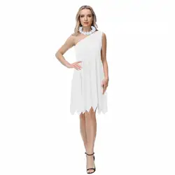 Wilma Cavewomen Cosplay Costume Movie The Flint stones One-Shoulder Short White Fancy Dress Necklace Halloween Party Takerlama