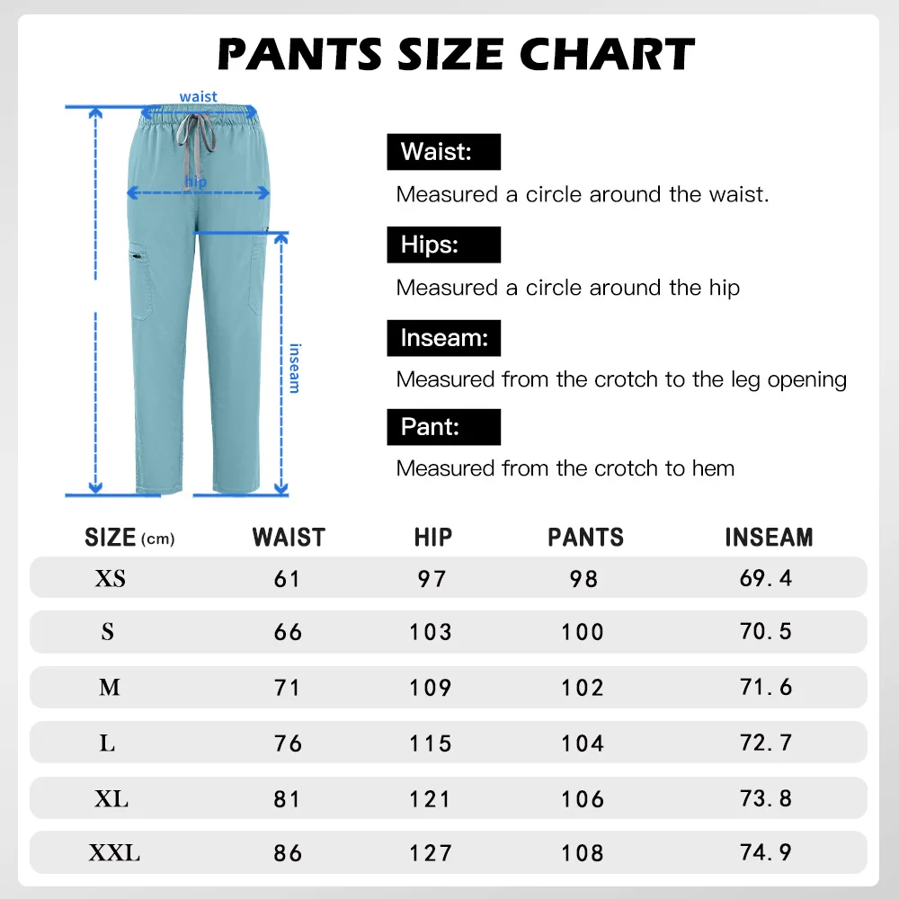 의료용 스크럽 유니폼 여성 간호사 스크럽 팬츠 포켓 스트레이트 팬츠 수술실 바지 위생복 간호 작업 바지