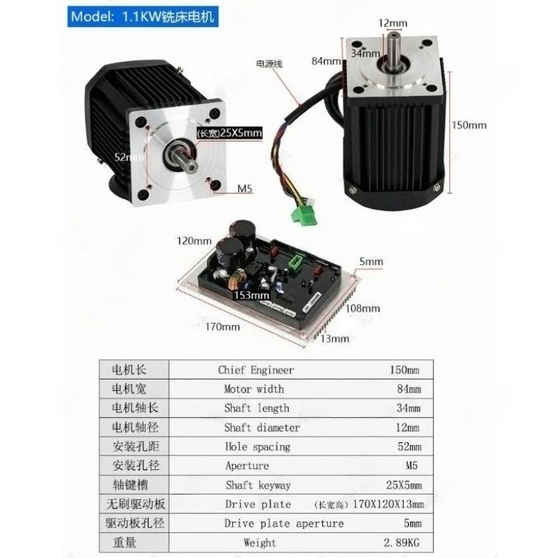 750-1.5KW Brushless DC Motor, Large Torque, Heavy-duty Stepless Speed Regulating Motor Lathe, Milling Machine Accessories