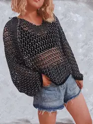 Hollow Out Sweater Women Loose Tops Spring Summer Long Sleeve See Through Jumper Ladies Casual Pullover Female Knit Sweater