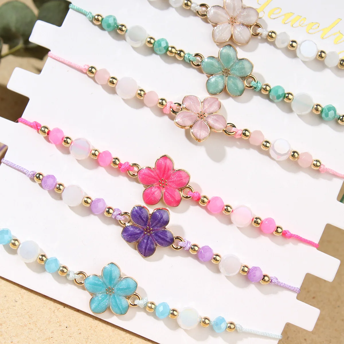6/12 قطعة/الحزمة المينا زهرة Charms سوار مجموعة خرز زاهي الألوان حبل مضفر قابل للتعديل اليدوية سوار مجموعة للنساء مجوهرات #4